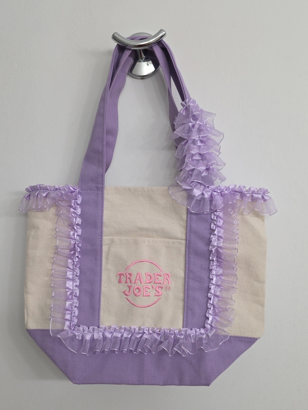 Trader Joe's Custom Lavender Trim Canvas Mini Tote Bag